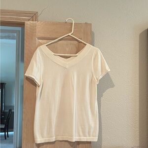Talbots White Tan Fitted V-Neck Sweater
